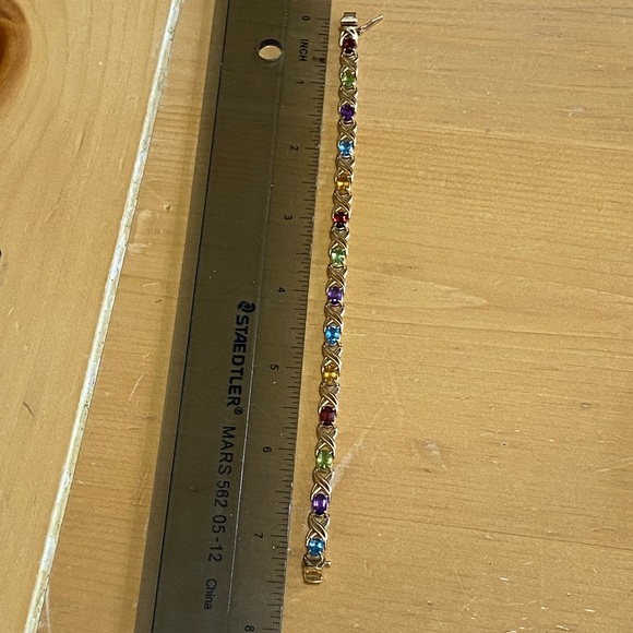 Solid 14k Gold Multi Gemstone Bracelet w/ Amethyst Citrine Topaz Peridot - Picture 3 of 8